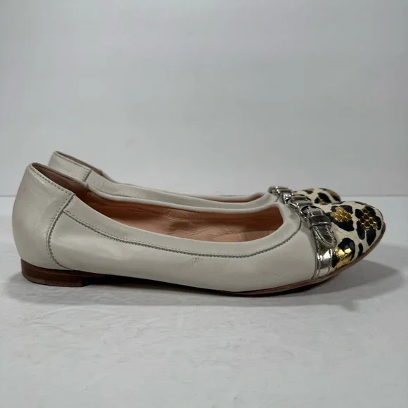 AGL Attilio Giusti Leombruni Cream Metallic Leopard Print Captoe Flats Size 9 - Picture 4 of 12